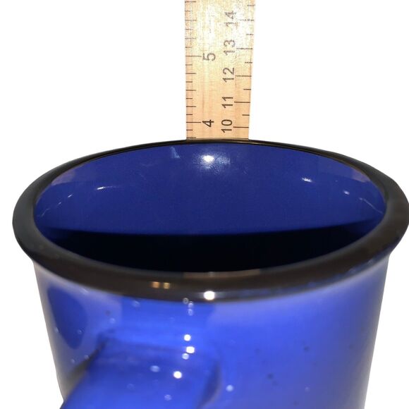 2 Von Pok & Chang Blue Speckled White Black Rim Large 16 oz Stoneware Coffee Mug - Picture 9 of 11